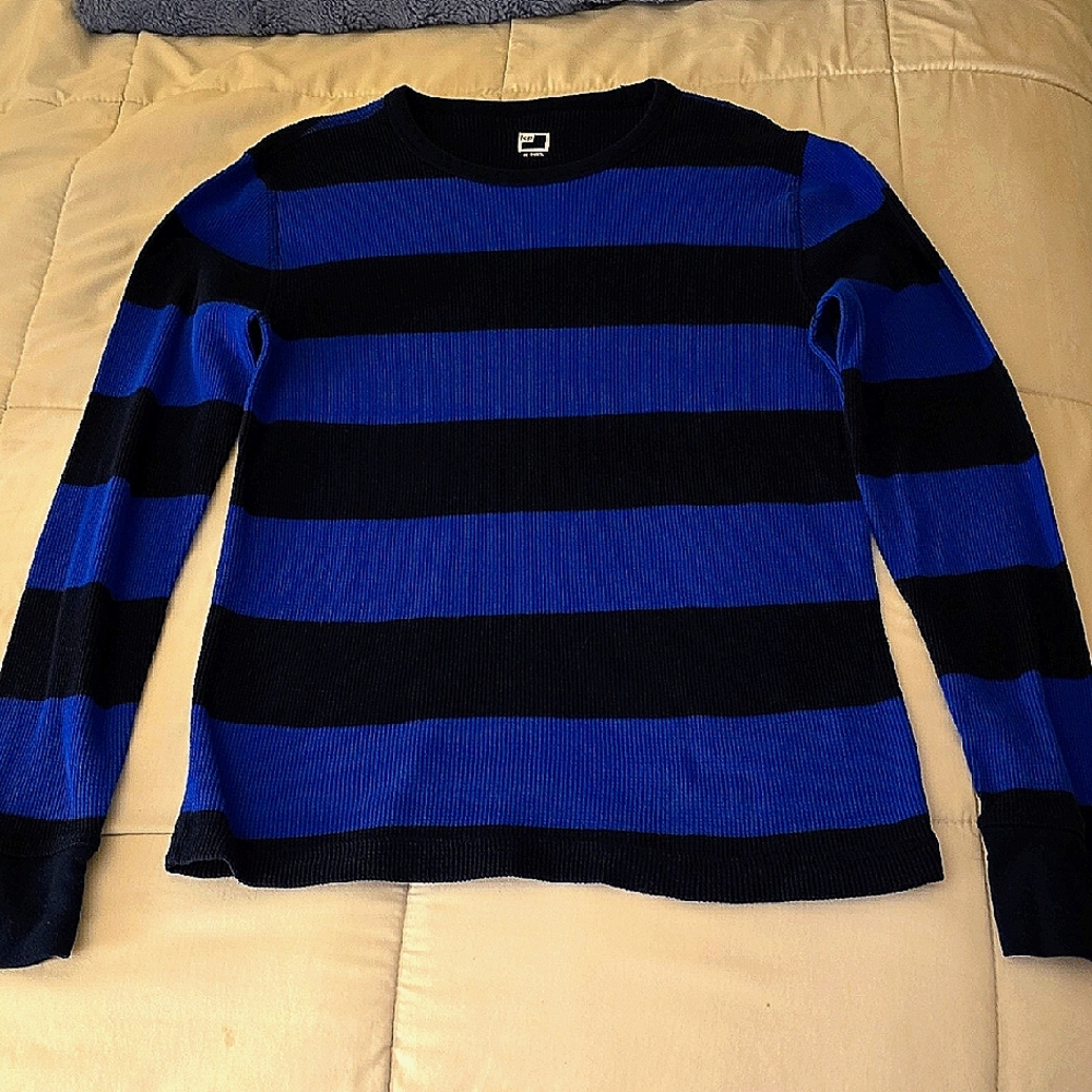Bold Blue and Black Striped Crewneck Sweater